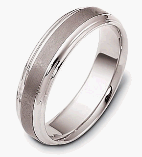 6mm Wide Stylish Titanium & 14 Karat White Gold Comfort Fit Wedding Band Ring