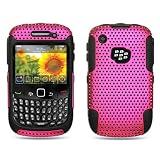 BlackBerry Curve 8520 / 8530 / 9300 / 9330 3G Black Hybrid 2-in-1 Pink Apex Design Phone Protector Cover Case + Bonus 5.5″ Baby Blue Phone Cleaning Cloth