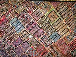 Sky Blue Embroidered Mirrors India Kutch Wall Hanging Tapestry 78x40 Inch