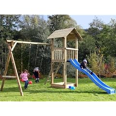 Kinderspielturm mit Doppelschaukel und Rutsche rot - Max & Moritz III -