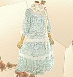 胸元ボタン×タックふんわりお花柄ロング丈ワンピース【ブルー】