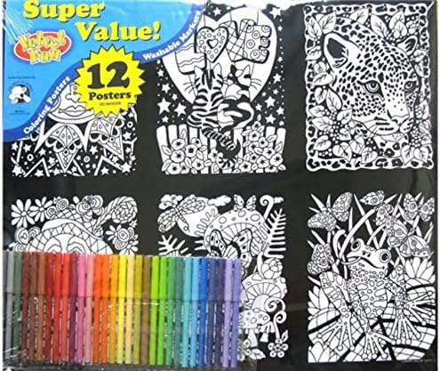 Velvet Fun Coloring Art 12 Pack with Markers ~ Love is All We Need (Solar Beauty, Kitten Love, Jaguar, Garden Pup, Fairy-Ladybug Chat, Frog with Butterflies, Unicorn Play, Mouse Courtship, Dinosaurs, Mystical Dragons, Cats in Wreath, Knight with Princess)
