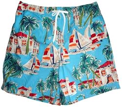 Men's Nautica Swim Trunks Bathing Suit Sailboats & Palm Trees