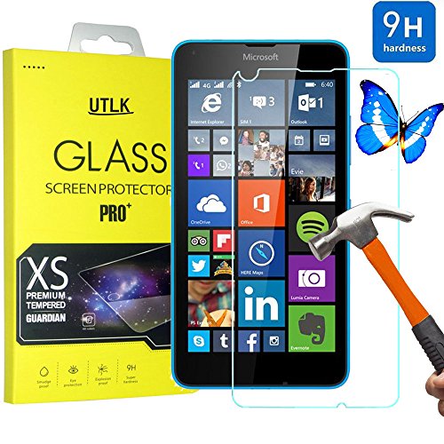 UTLK Microsoft Lumia 640 Tempered Glass Screen Protectors, Buble-free 0.3mm Ultra Thin High Definition 9H Hardness 2.5D Round Edge Premium Tempered Glass Screen Protector For Microsoft Lumia 640 With Anti-Scratch Shatterproof Anti-Fingerprint Water & Oil Resistant Function (Microsoft Lumia 640)