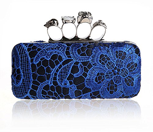 Tom Clovers Summer New Women's Punk Design Handle Skull Ring Lace Crochet Cocktail Party Clutch Hard Case Evening Wedding Party Clutch Purse Wallet
