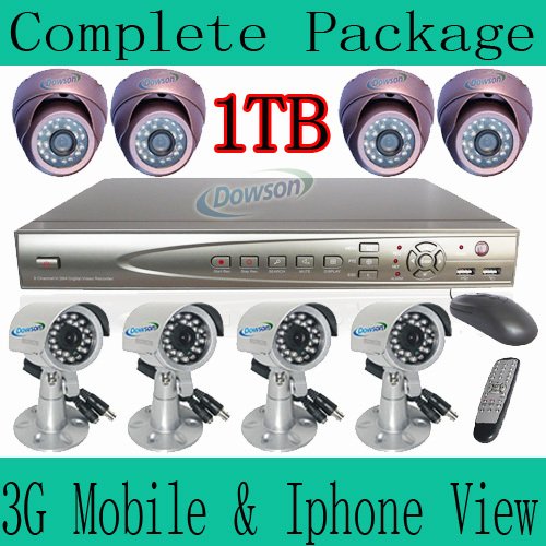 CCTV Surveillance Video System 8 Channel DVR Cameras Complete Security System with 8 Color Sony CCD IR Day/Night Cameras and 8x 60ft Siamese Cables and Power Adapter Unit