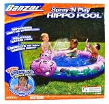 Banzai Spray N Play Series Swimming Pool - HIPPO POOL with Built in Sprinkler and 1 Repair Patch (Pool Dimension: 75" x 61")