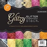 DCWV The Glitzy Glitter Cardstock Stack 12 in x 12 in 24 sheets total 6 solid colors of premium glitzy craft paper