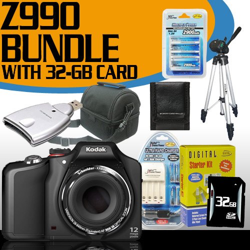 Kodak EasyShare Max Z990 12.0 MP Digital Camera with 30x Optical Zoom and 3.0-Inch LCD 32GB Accessory Saver NiMH Bundle