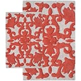 Chesapeake Merchandising 2-Piece Iron Gate Bath Rug Set, White and Coral
