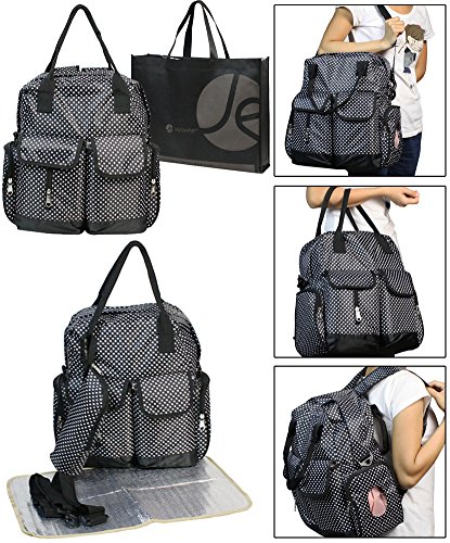 Javoedge black with small dots 3 piece set diaper bag, bottle zip…