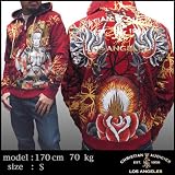 (クリスチャンオードジェー) Christian Audigier パーカー メンズ ジップフーディー ブッダ レッド [並行輸入品] ブッダ