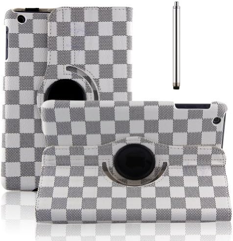 TOPCHANNCES Grid Decoration PU Leather Casefor iPad Mini with 360 Degree Rotating Stand and Auto Wake and Sleep Function-White