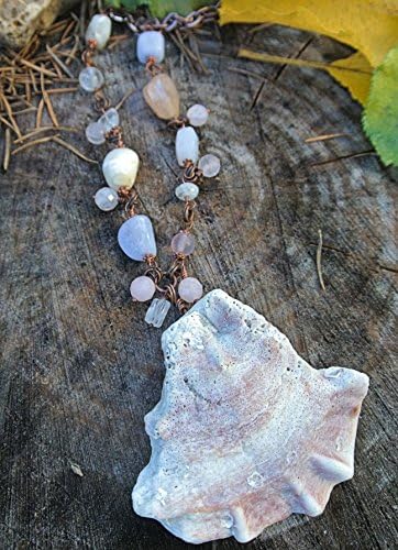 Shell Statement Necklace with Rose Quartz and Blue Lace Agate