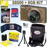 Nikon Coolpix S8000 14 MP Digital Camera (Bronze) + 8GB Accessory Kit