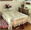 Hand Crochet Silk Ribbon Embroidery Table Cloth 60"x90-White