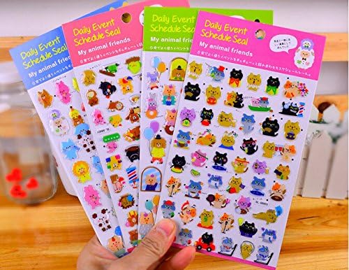 ONOR-Tech 4 Sheets Cute Lovely 3D DIY Decorative Adhesive Sticker Tape / Kids Craft Scrapbooking Sticker Set for Diary, Album (Cartoon Animal)