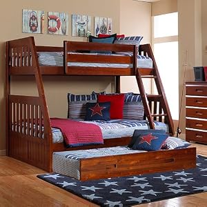 Merlot Twin over Full Bunk with Trundle and 5 Drawer Chest