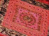 Stonewashed Red Gold Velvet Mirror Embroidery Sari Indian Bedspread Coverlet Throw