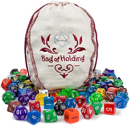 Wiz Dice Bag of Holding: 140 Polyhedral Dice in 20 Complete Sets - Includes Bonus Deck of Cards!