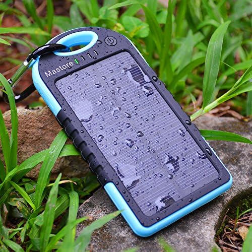 Mastore Solar Charger 5000mAh Solar Power Bank Dual USB Port Portable Charger Solar Battery Charger for iPhone iPad Cell Phone Smart Phone Tablet Waterproof Dustproof and Shockproof. (Blue)