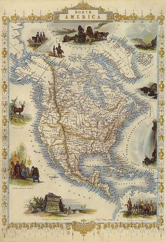 1800'S NORTH AMERICA UNITED STATES USA CANADA MEXICO MAP SMALL VINTAGE POSTER REPRO