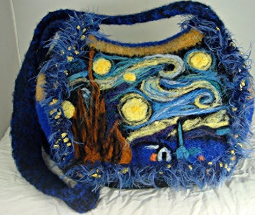 Blue Felted Purse,Blue Felted Handbag, Van Gogh Art, Art Purse, Starry Night Painting