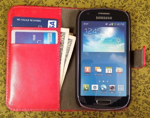 High Quality Vintage Vegan Leather Folio Wallet Case with Magnetic Enclosure and Kickstand for Samsung Galaxy S III Mini SGH-G730A / I8190 / I8200 - Red