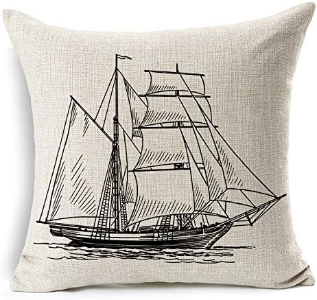 SkyGiftOnline Voyage Sailing Boat Vintage Cotton Linen Blend Square Toss Pillowcase Cushion Cover Pillow Case with Hidden Zipper Closure Only Cover No Insert 18x18 Inch 45x45cm -60427