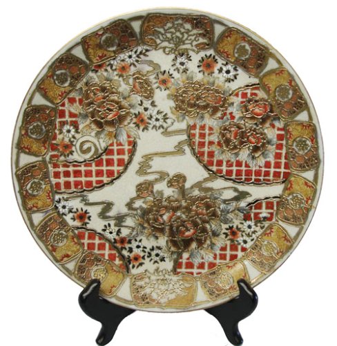 Decorative Chinese hand painted porcelain plate with gold filigree (649) - satsuma