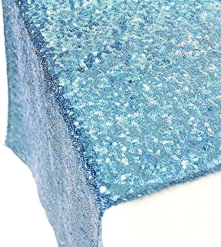AMAZLINEN Premium Quality 14 x 108 Inch Sequin Embroidered Table Runners for Round Tables Home Party Decoration (Light Blue)
