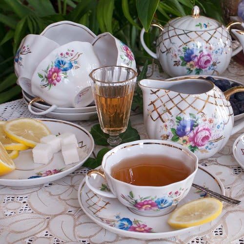 Dulyovo Porcelain Tea Set "Saxon Bouquet" 15 pc. for 6 persons