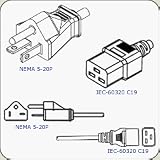 NEMA 5-20P to IEC C19 Cable -- 20 Amps, 125 Volts; 3 wires (12AWG, SJT) -- 15 ft., Black