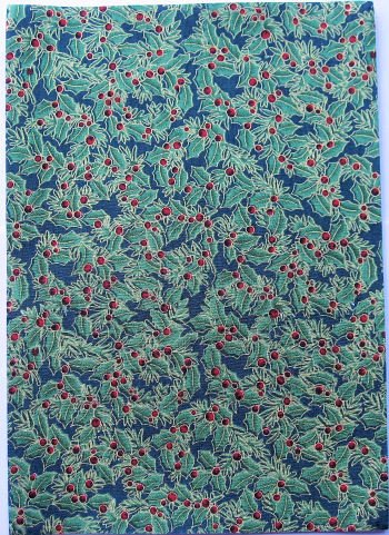 A4 sheet of self adhesive fabric for cardmaking & craft - Christmas Holly
