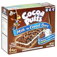 General Mills Milk 'n Cereal Bars, Cocoa Puffs , 6-Count Boxes (Pack of 10)