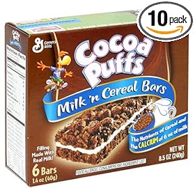 Betty Crocker Milk 'n Cereal Bars, Cocoa Puffs , 6-Count Boxes (Pack of 10)