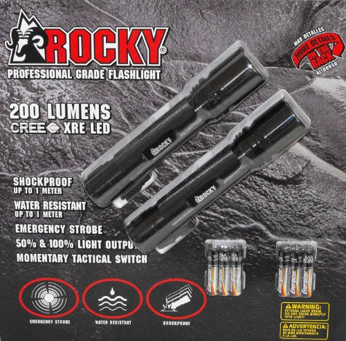 Cheap Rocky Professional Grade CREE XRE LED Flashlight - 200 Lumens - Black - 2 Pack