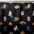 Sin in Linen Flash Tattoo Shower Curtain Black 100% Cotton Sateen Fabric