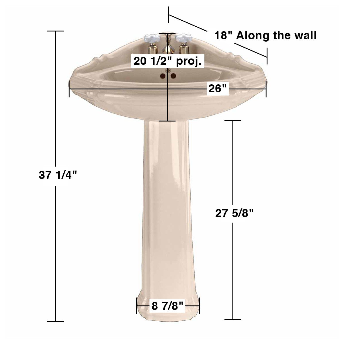 Bone Corner Pedestal Sink Grade A Vitreous China Space Saver 4