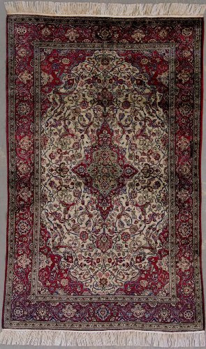 4x7 IVORY ANTIQUE SILK PERSIAN KASHAN ORIENTAL 