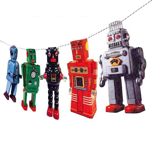 Handmade Vintage Tin Robots Garland - photo reproductions on felt