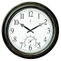 Chaney Instrument 18-Inch Aged Metal Clock and Thermometer