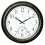 Chaney Instrument 18-Inch Aged Metal Clock and Thermometer