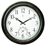 Chaney Instrument 18-Inch Aged Metal Clock and Thermometer