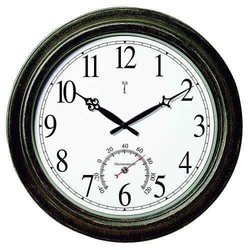 Chaney Instrument 18-Inch Aged Metal Clock and Thermometer