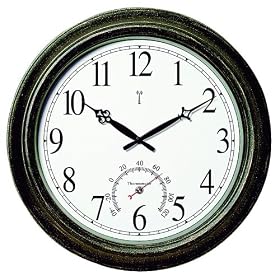Chaney Instrument 18-Inch Aged Metal Clock and Thermometer by Chaney Instruments
