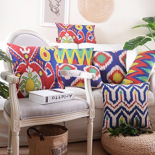SofaMATES Cotton Linen Decorative Throw Pillow Case Cushion Cover Retro Y Shape Blue Rectangle 12" * 20"
