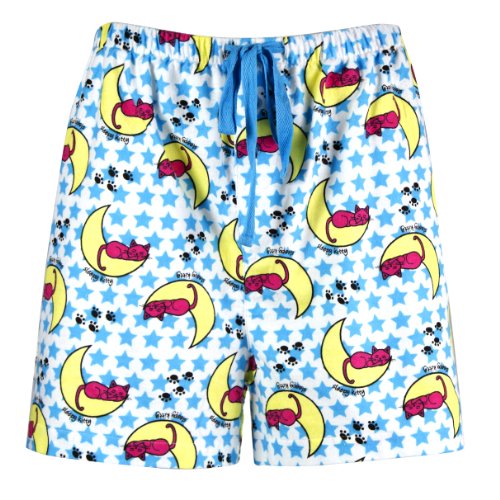 Leisureland Women's Cotton Pajama Flannel Boxer Shorts Sleepy Kitty Cat