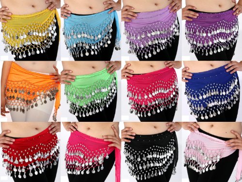 Buy Home Chiffon Dangling Silver Coins Belly Dance Hip Skirt Scarf Wrap Belt