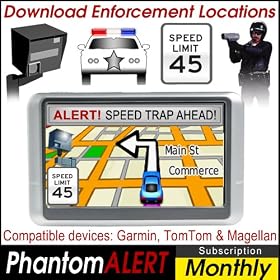 PhantomALERT Red Light Camera, Speed Camera and Speed Trap Detector Software for select Garmin, TomTom and Magellan GPS (1-Month Download Subscription)